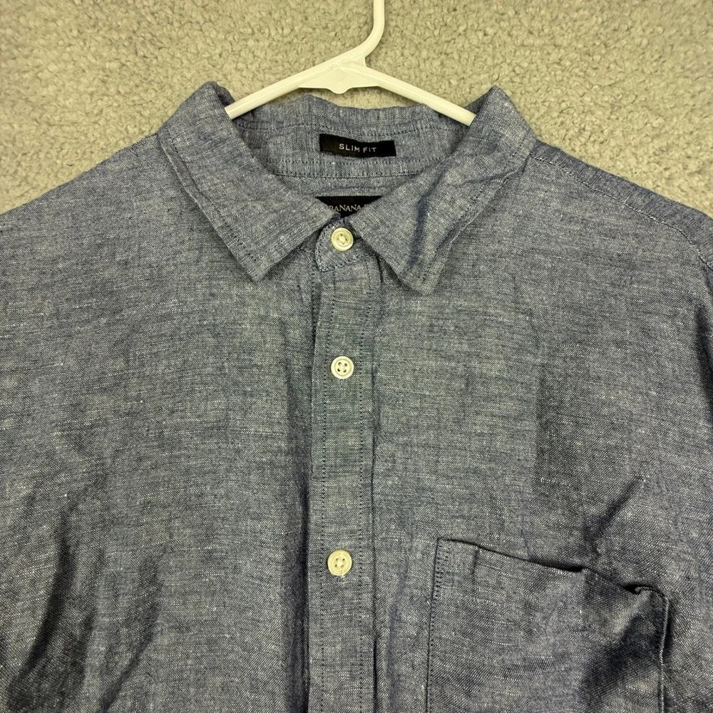 Banana Republic Slim Fit Linen Blend Long Sleeve‎ Button Down Shirt Size L Blue